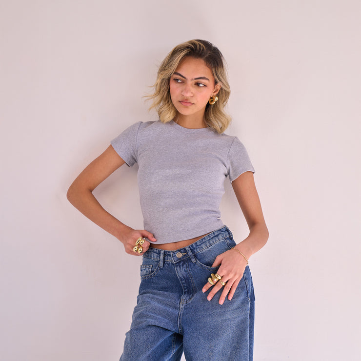 Grey Ribbed Short Sleeve