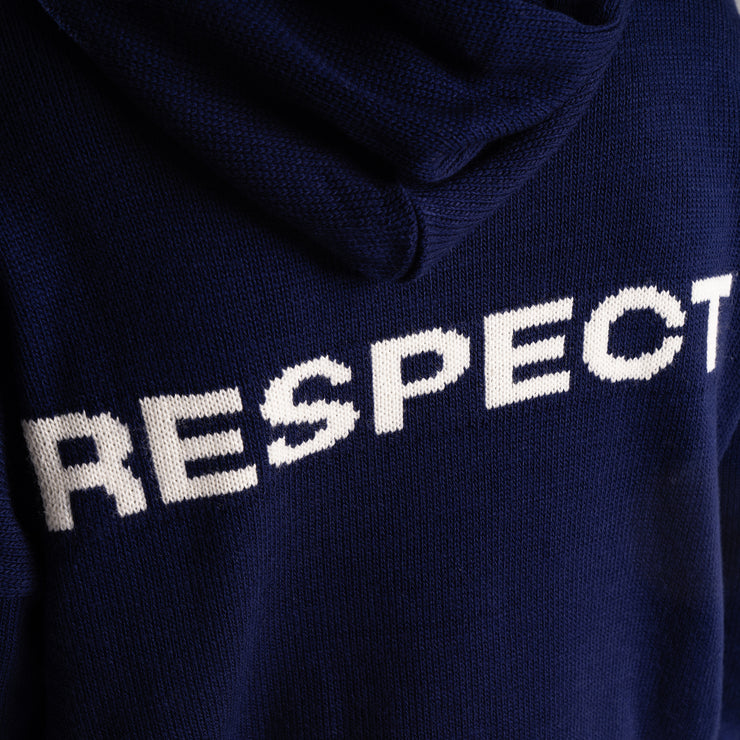 Navy Blue Knit Hoodie "RESPECT"