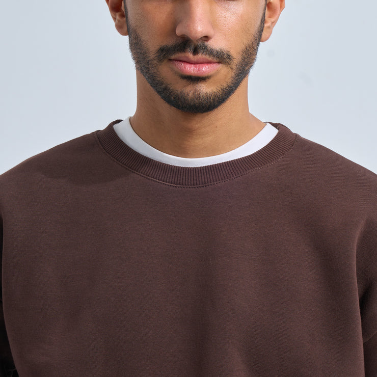Brown Plain Crewneck