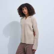 Beige Women's Knit V-neck