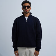 Navy Blue Men's Knit Zip-up