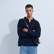 Navy Blue Men's Knit V-neck