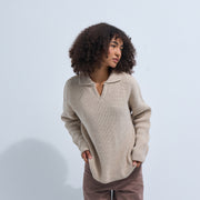 Beige Women's Knit V-neck
