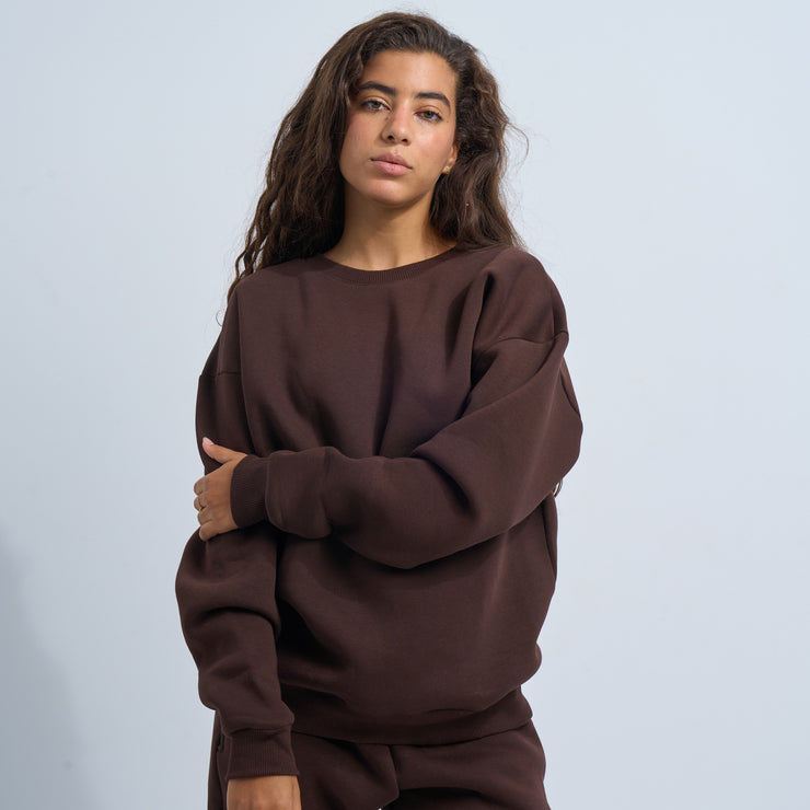 Brown Plain Crewneck