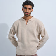 Beige Men's Knit V-neck