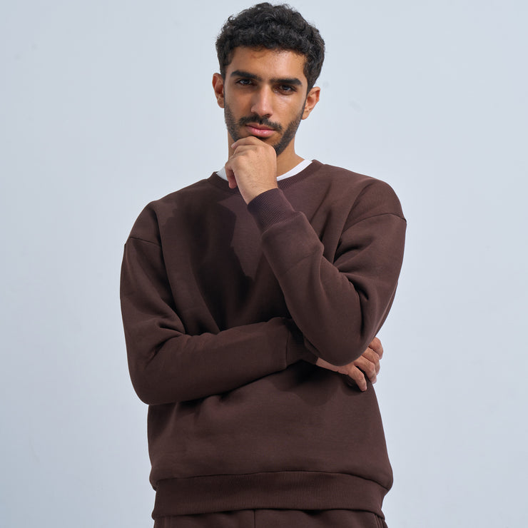 Brown Plain Crewneck