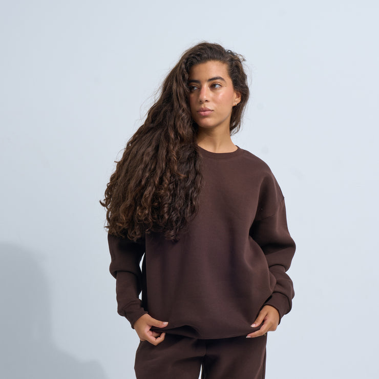 Brown Plain Crewneck