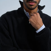 Black Men's Knit Zip-up