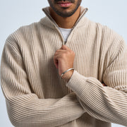 Beige Men's Knit Zip-up