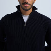 Navy Blue Men's Knit Zip-up
