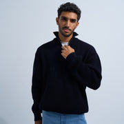 Navy Blue Men's Knit Zip-up