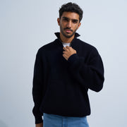 Navy Blue Men's Knit Zip-up