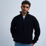 Navy Blue Men's Knit Zip-up