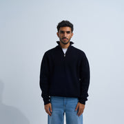 Navy Blue Men's Knit Zip-up